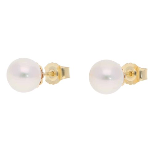 Contemporary 8.5mm Akoya Pearl Stud Earrings in Yellow Gold