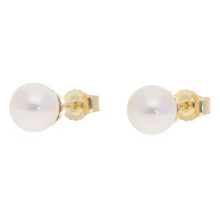 Contemporary 8.5mm Akoya Pearl Stud Earrings in Yellow Gold
