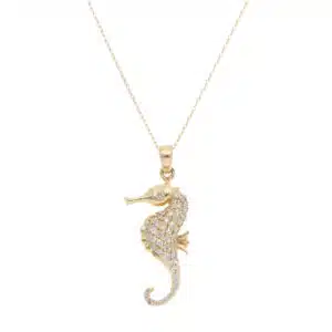 Contemporary Diamond Seahorse Pendant Necklace in Yellow Gold
