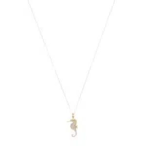 Contemporary Diamond Seahorse Pendant Necklace in Yellow Gold