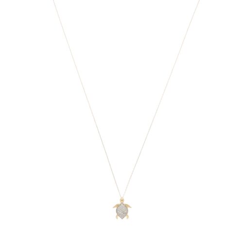 Contemporary Diamond Sea Turtle Pendant Necklace in Yellow Gold