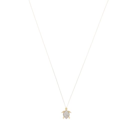 Contemporary Diamond Sea Turtle Pendant Necklace in Yellow Gold