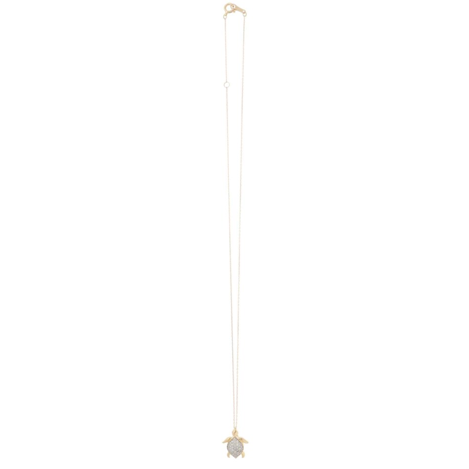 Contemporary Diamond Sea Turtle Pendant Necklace in Yellow Gold
