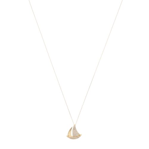 Contemporary Diamond Sailing Boat Necklace in Yellow Gold