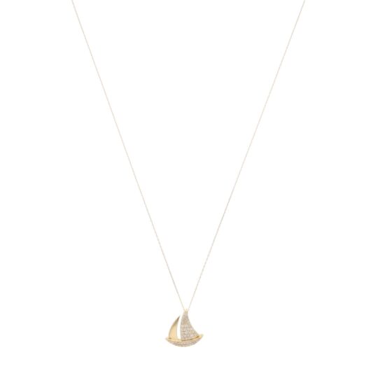 Contemporary Diamond Sailing Boat Necklace in Yellow Gold