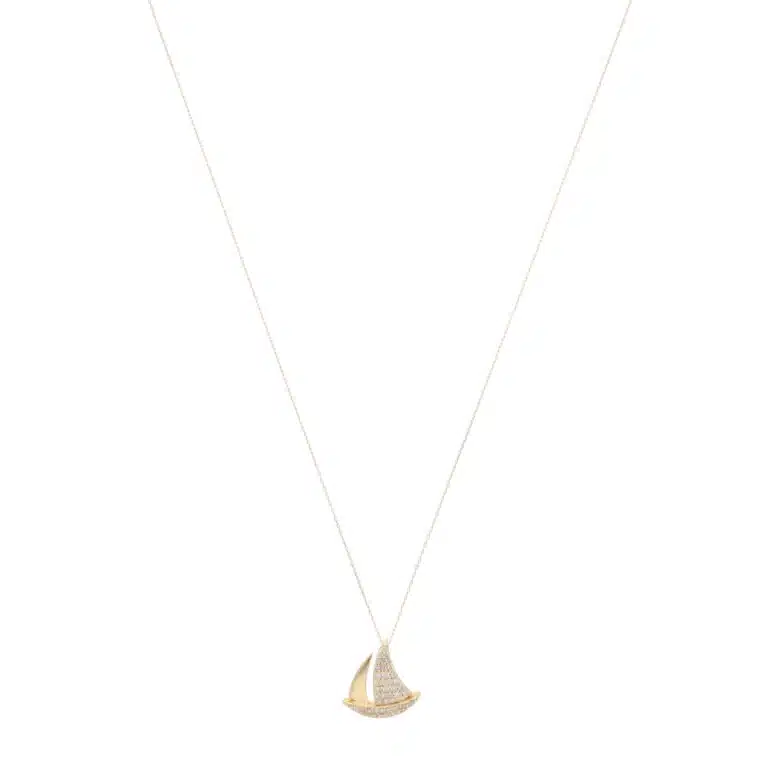 Contemporary Diamond Sailing Boat Necklace in Yellow Gold
