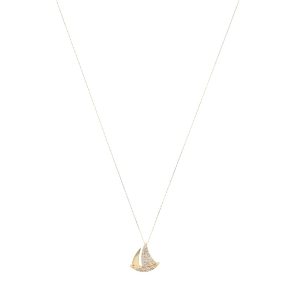 Contemporary Diamond Sailing Boat Necklace in Yellow Gold