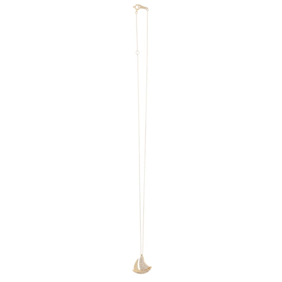 Contemporary Diamond Sailing Boat Necklace in Yellow Gold
