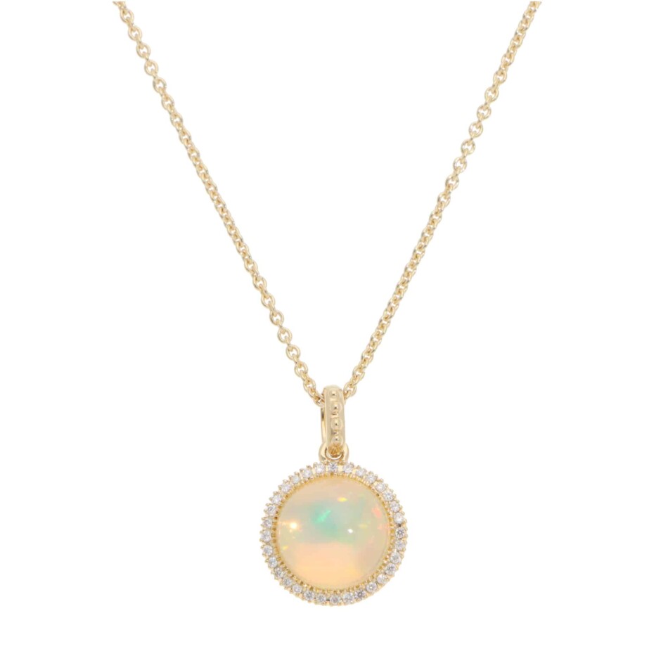 Contemporary Opal and Diamond Pendant Necklace in Yellow Gold