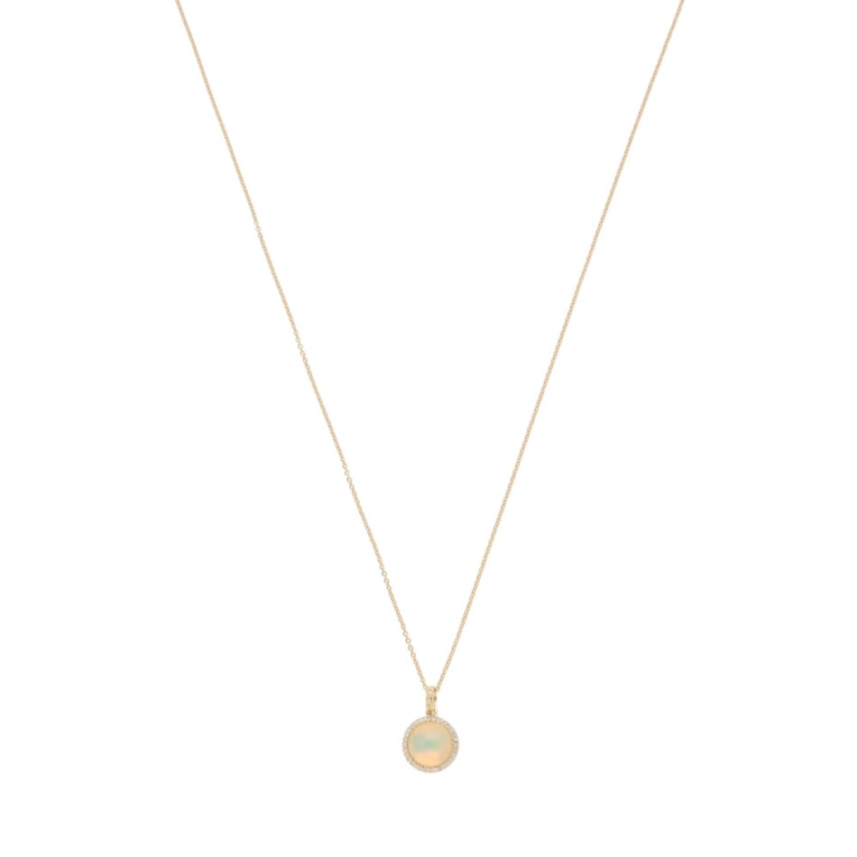 Contemporary Opal and Diamond Pendant Necklace in Yellow Gold