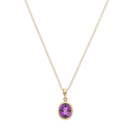 Contemporary Amethyst Pendant Necklace in Yellow Gold