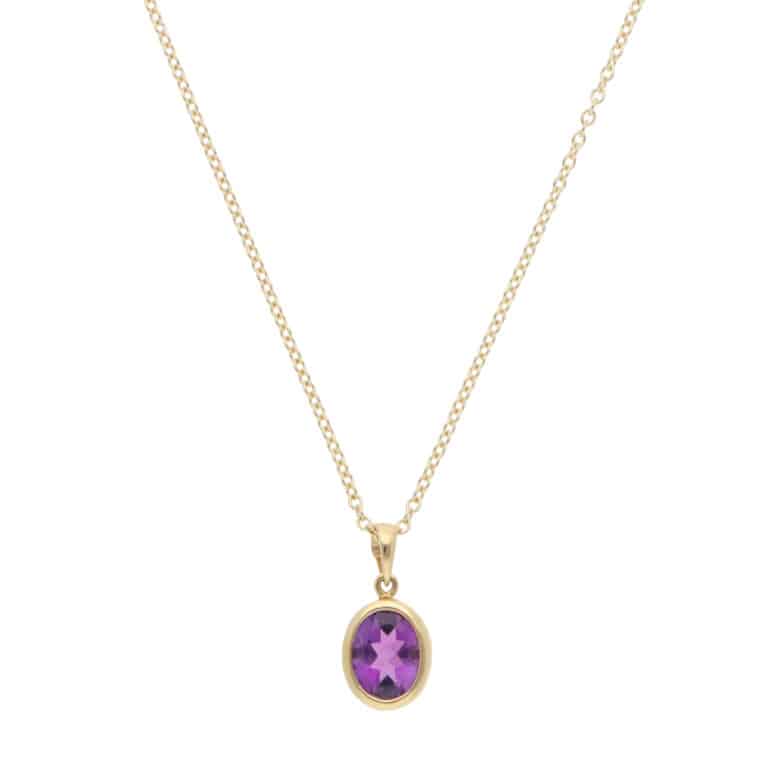 Contemporary Amethyst Pendant Necklace in Yellow Gold