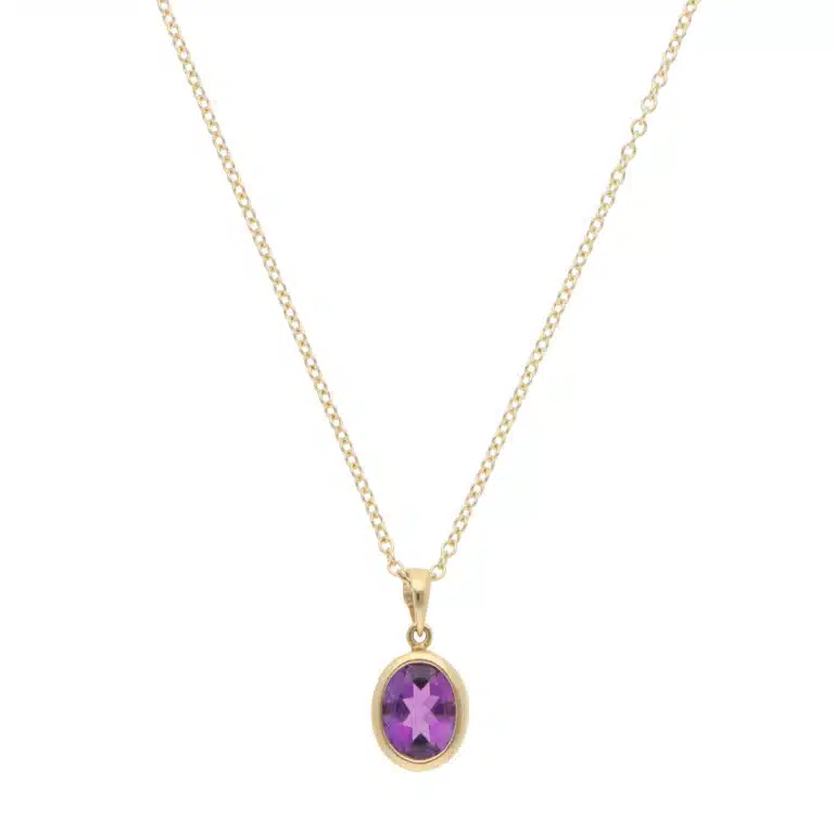 Contemporary Amethyst Pendant Necklace in Yellow Gold