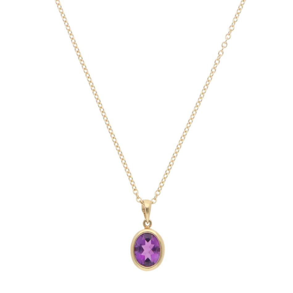 Contemporary Amethyst Pendant Necklace in Yellow Gold