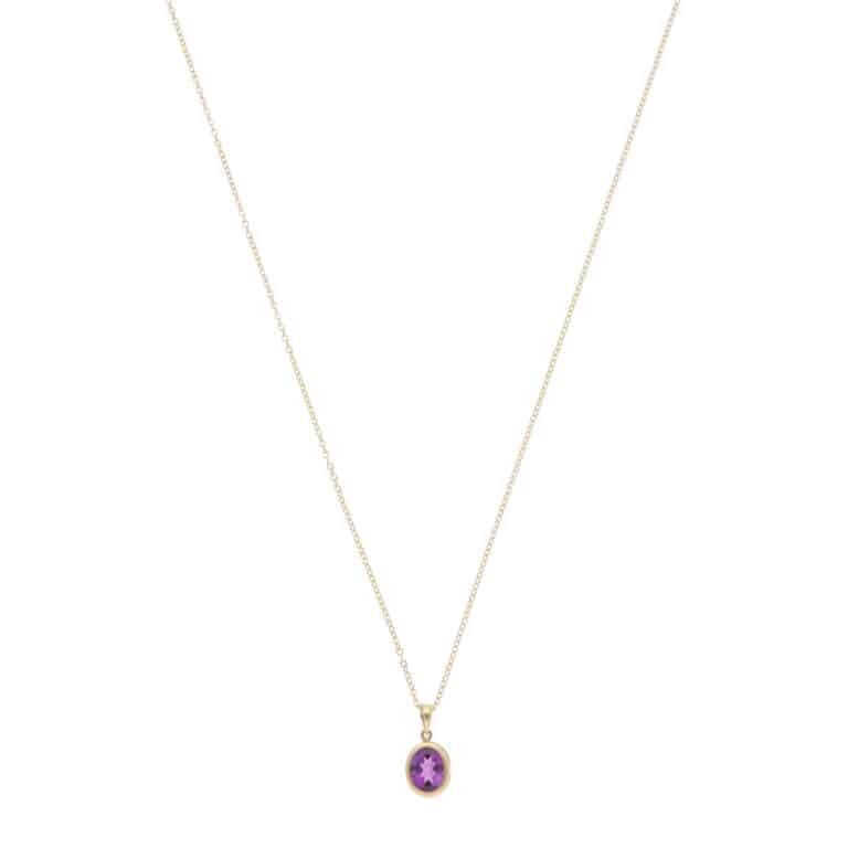 Contemporary Amethyst Pendant Necklace in Yellow Gold