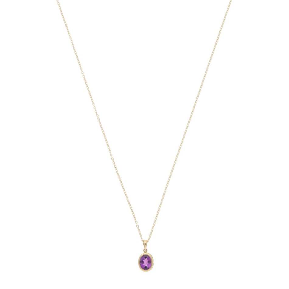 Contemporary Amethyst Pendant Necklace in Yellow Gold
