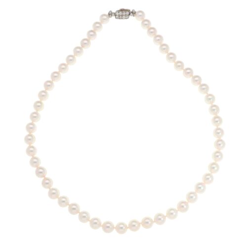 Akoya Pearl Strand Necklace with Vintage Art Deco Diamond Clasp