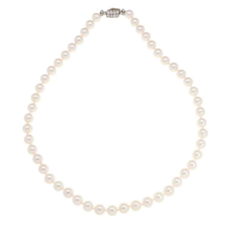 Akoya Pearl Strand Necklace with Vintage Art Deco Diamond Clasp
