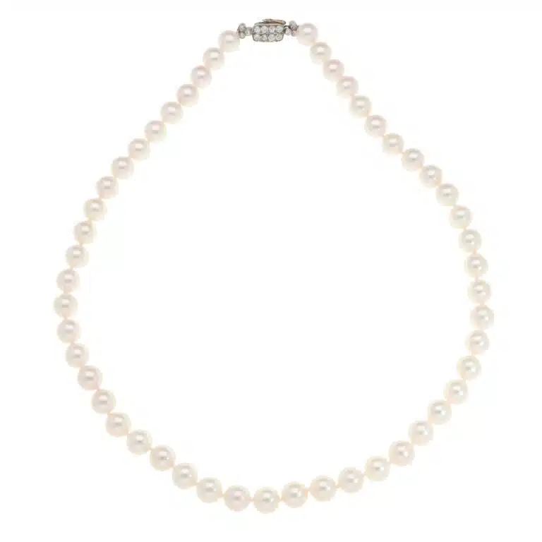 Akoya Pearl Strand Necklace with Vintage Art Deco Diamond Clasp