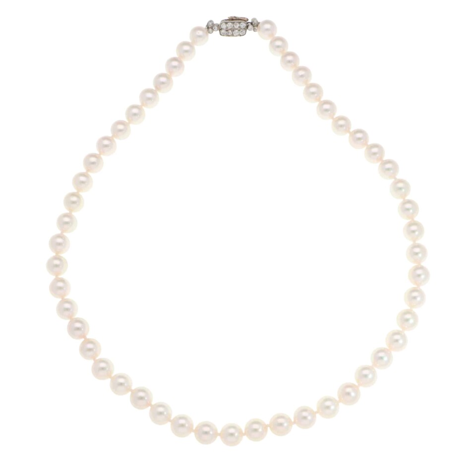 Akoya Pearl Strand Necklace with Vintage Art Deco Diamond Clasp