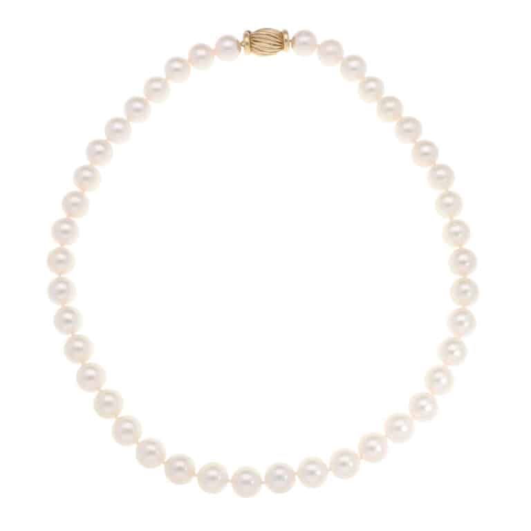 Akoya Pearl Strand Necklace with Vintage Yellow Gold Clasp