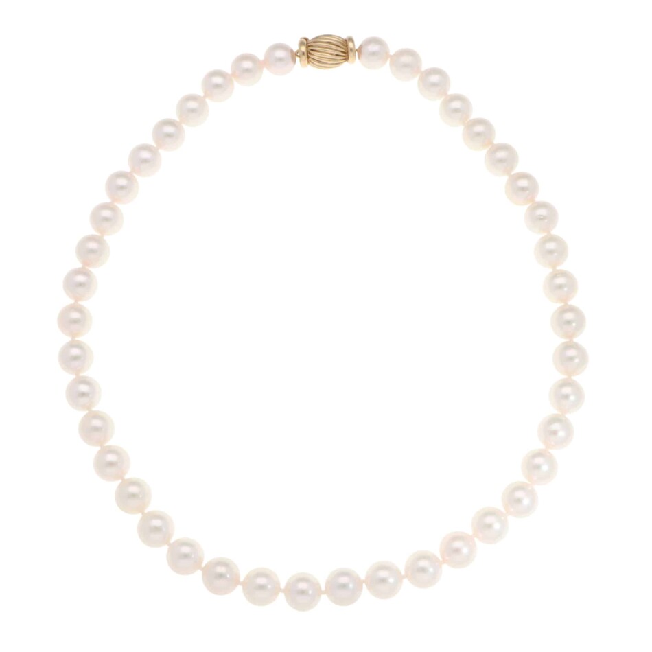 Akoya Pearl Strand Necklace with Vintage Yellow Gold Clasp