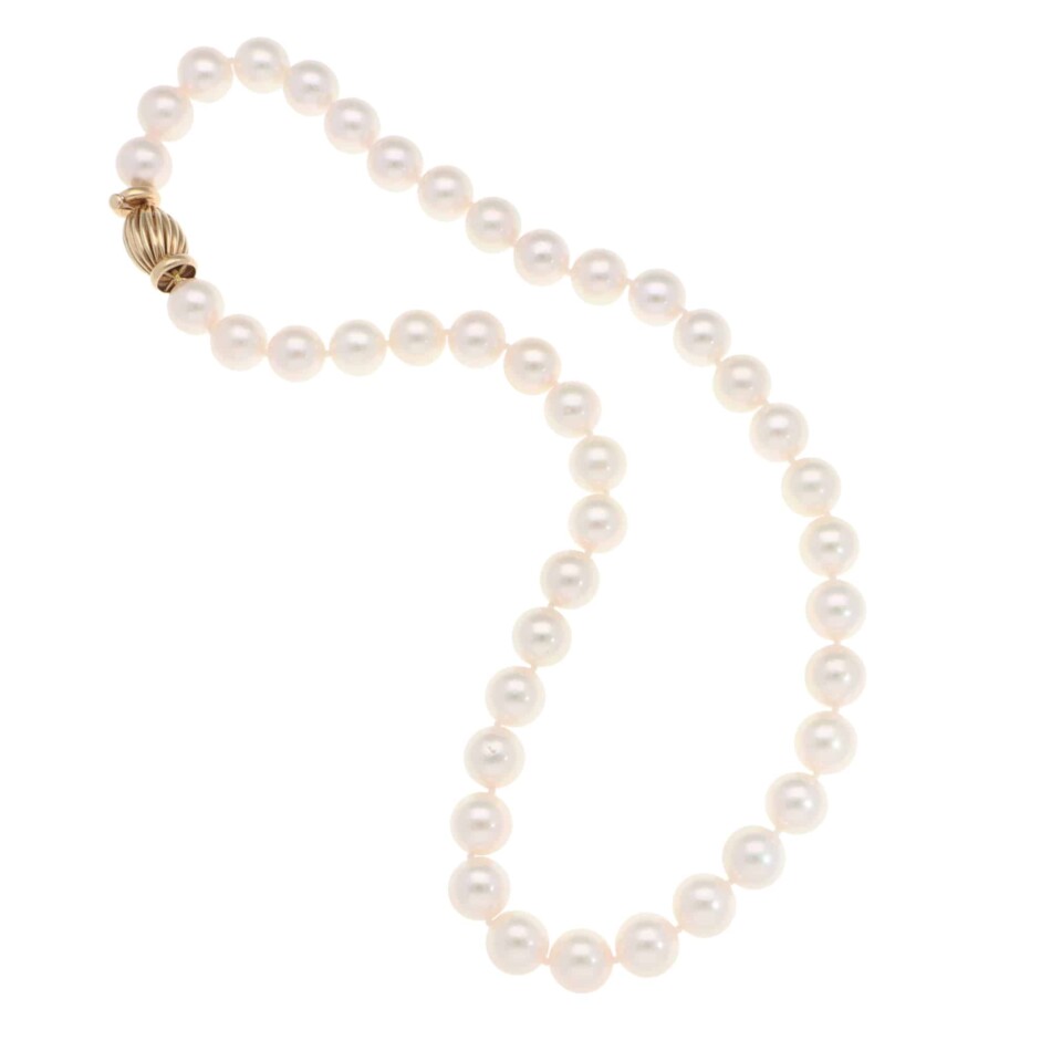 Akoya Pearl Strand Necklace with Vintage Yellow Gold Clasp