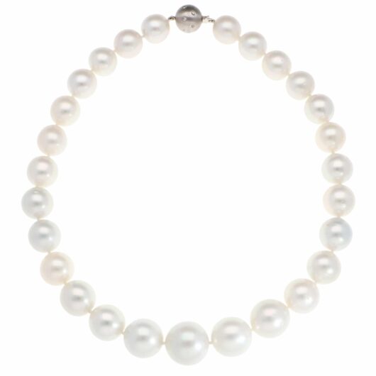 South Sea Pearl Strand Necklace with White Gold Diamond Clasp