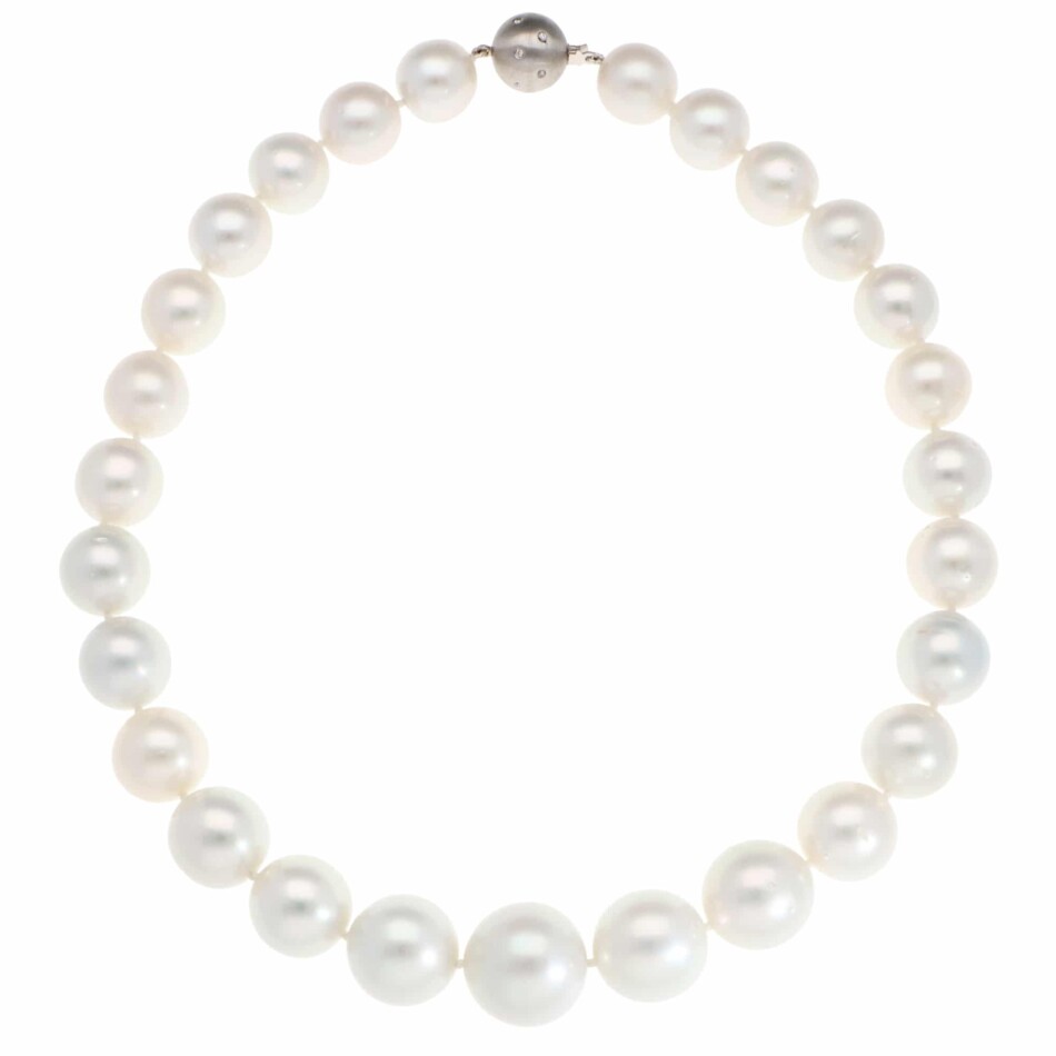 South Sea Pearl Strand Necklace with White Gold Diamond Clasp