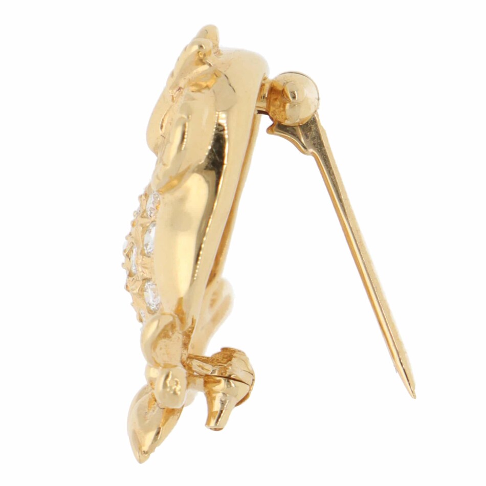 Vintage Tasaki Diamond Owl Brooch in Yellow Gold