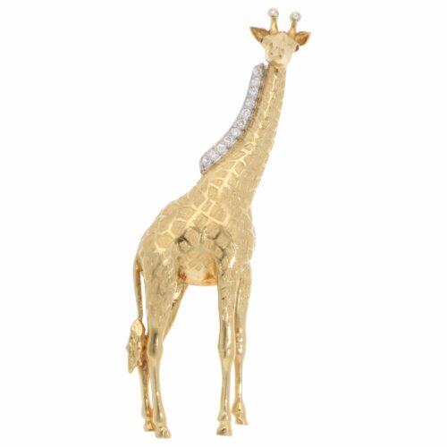 Vintage E. Wolfe & Co. Diamond Giraffe Brooch in Yellow Gold