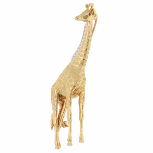 Vintage E. Wolfe & Co. Diamond Giraffe Brooch in Yellow Gold