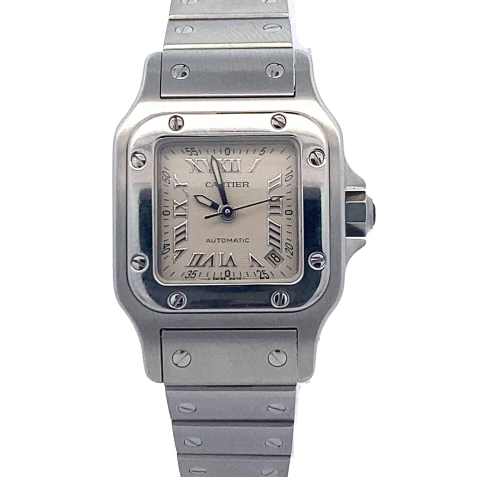 Vintage Cartier Santos Galbee steel 24mm guilloche dial