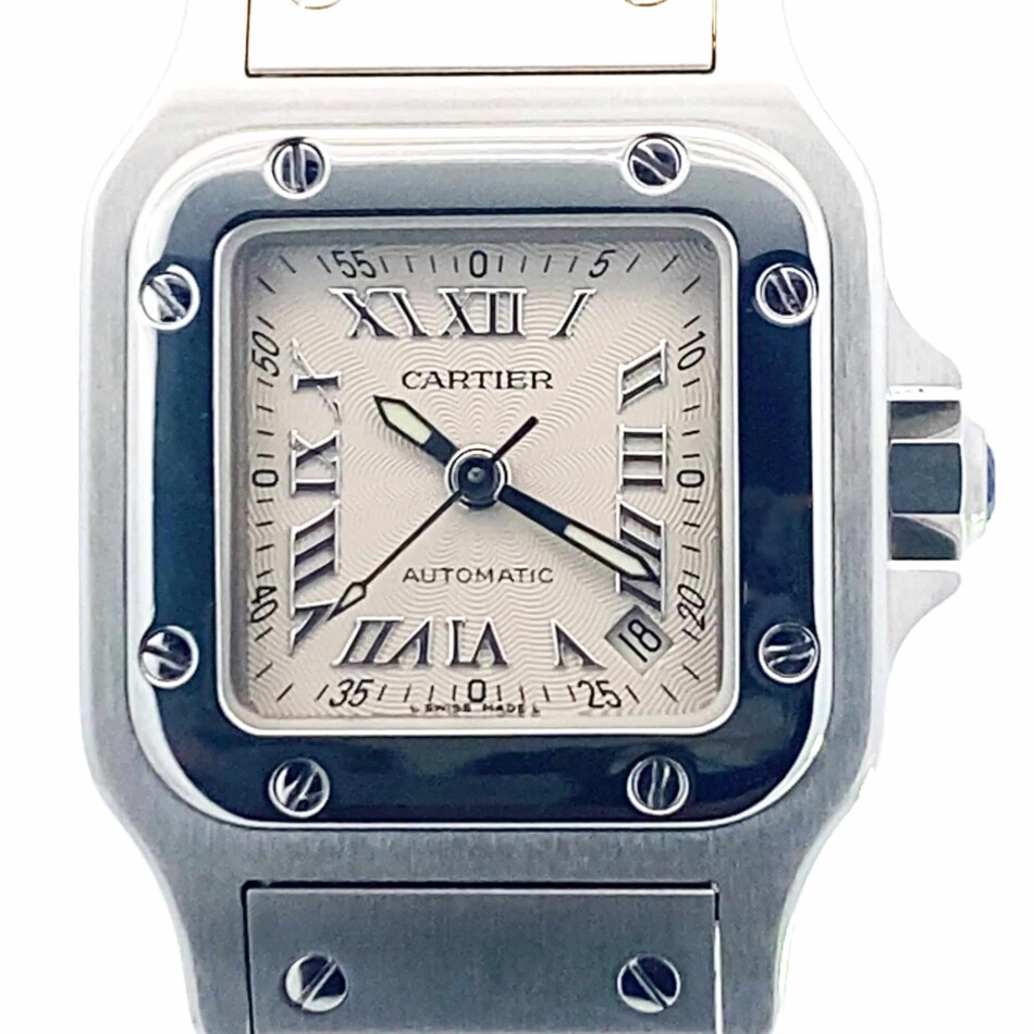 Vintage Cartier Santos Galbee steel 24mm guilloche dial
