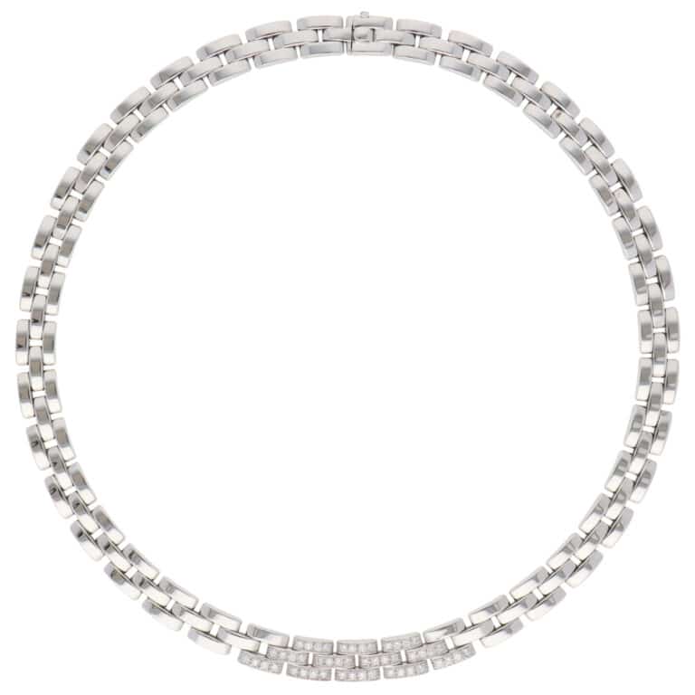 Vintage Cartier Maillon Panthère Diamond Necklace in White Gold