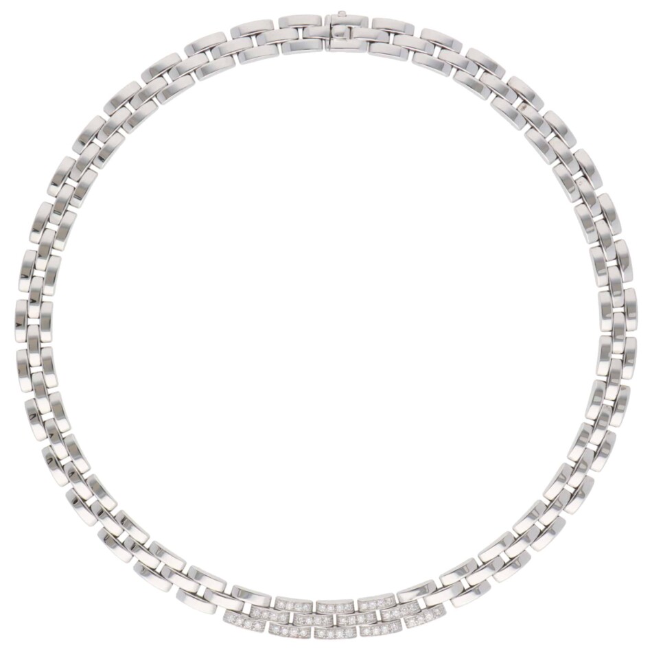 Vintage Cartier Maillon Panthère Diamond Necklace in White Gold
