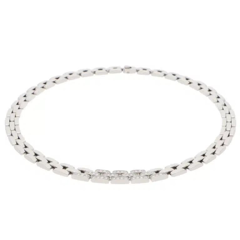 Vintage Cartier Maillon Panthère Diamond Necklace in White Gold