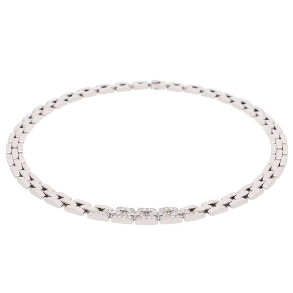 Vintage Cartier Maillon Panthère Diamond Necklace in White Gold
