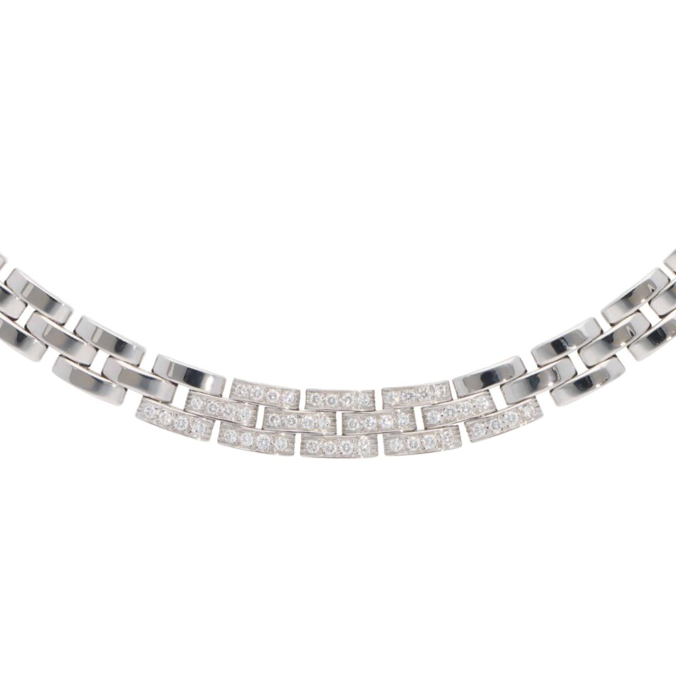 Vintage Cartier Maillon Panthère Diamond Necklace in White Gold