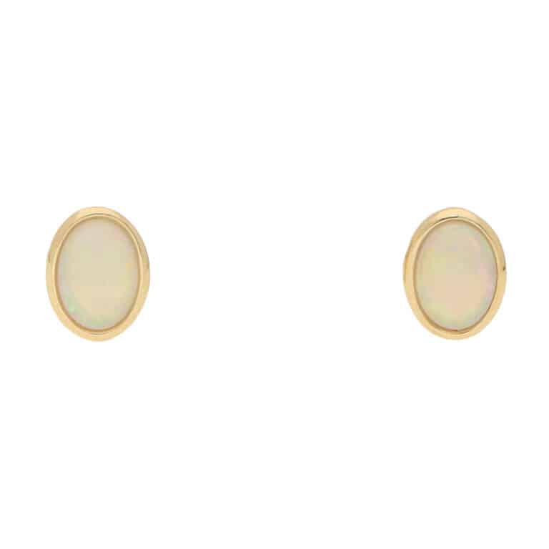Contemporary Opal Stud Earrings in Yellow Gold