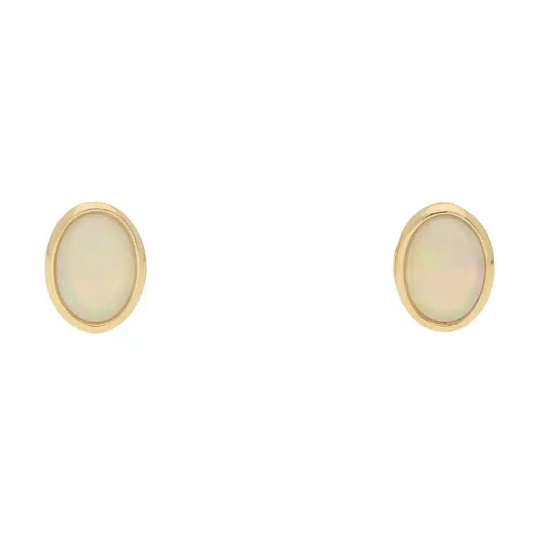 Contemporary Opal Stud Earrings in Yellow Gold