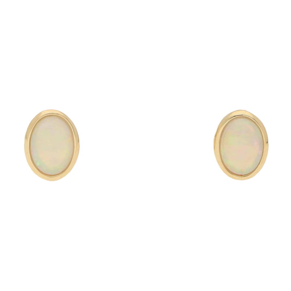 Contemporary Opal Stud Earrings in Yellow Gold