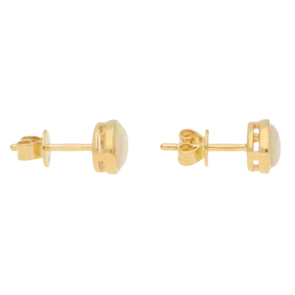 Contemporary Opal Stud Earrings in Yellow Gold