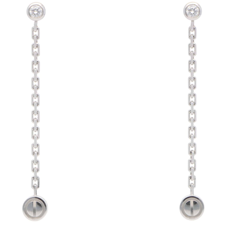 Vintage Cartier LOVE Diamond Drop Earrings in White Gold