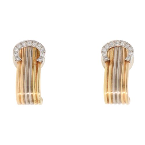 Vintage C de Cartier Diamond Hoop Clip Earrings in Gold