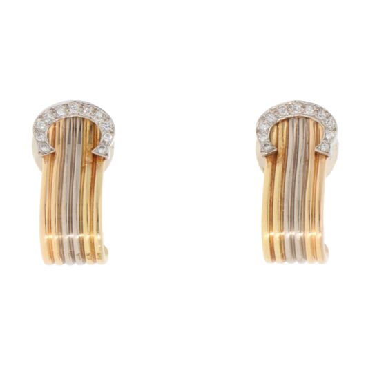 Vintage C de Cartier Diamond Hoop Clip Earrings in Gold