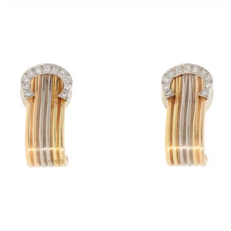 Vintage C de Cartier Diamond Hoop Clip Earrings in Gold