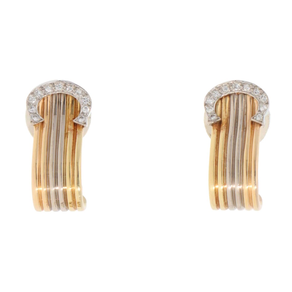 Vintage C de Cartier Diamond Hoop Clip Earrings in Gold