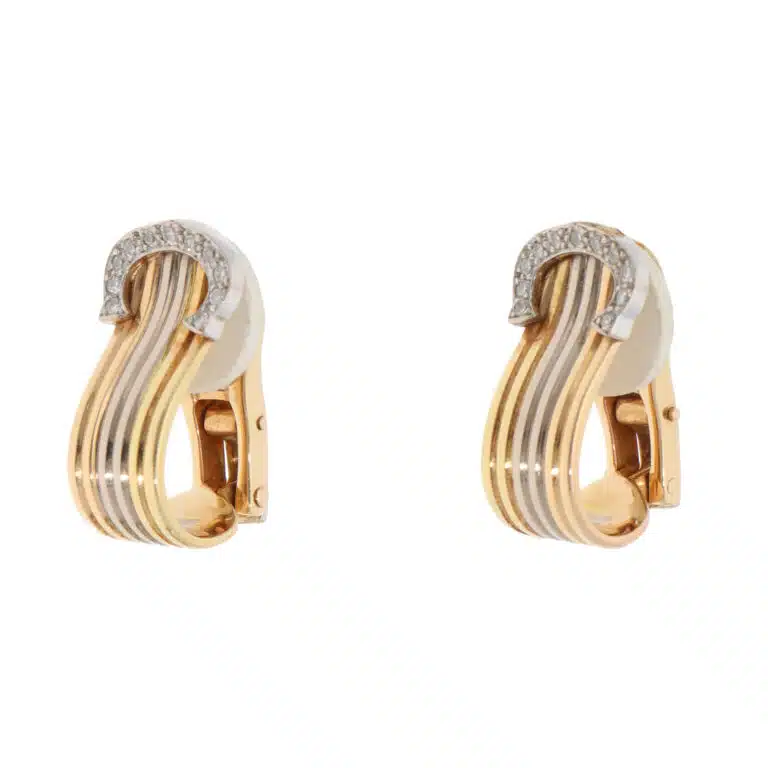 Vintage C de Cartier Diamond Hoop Clip Earrings in Gold