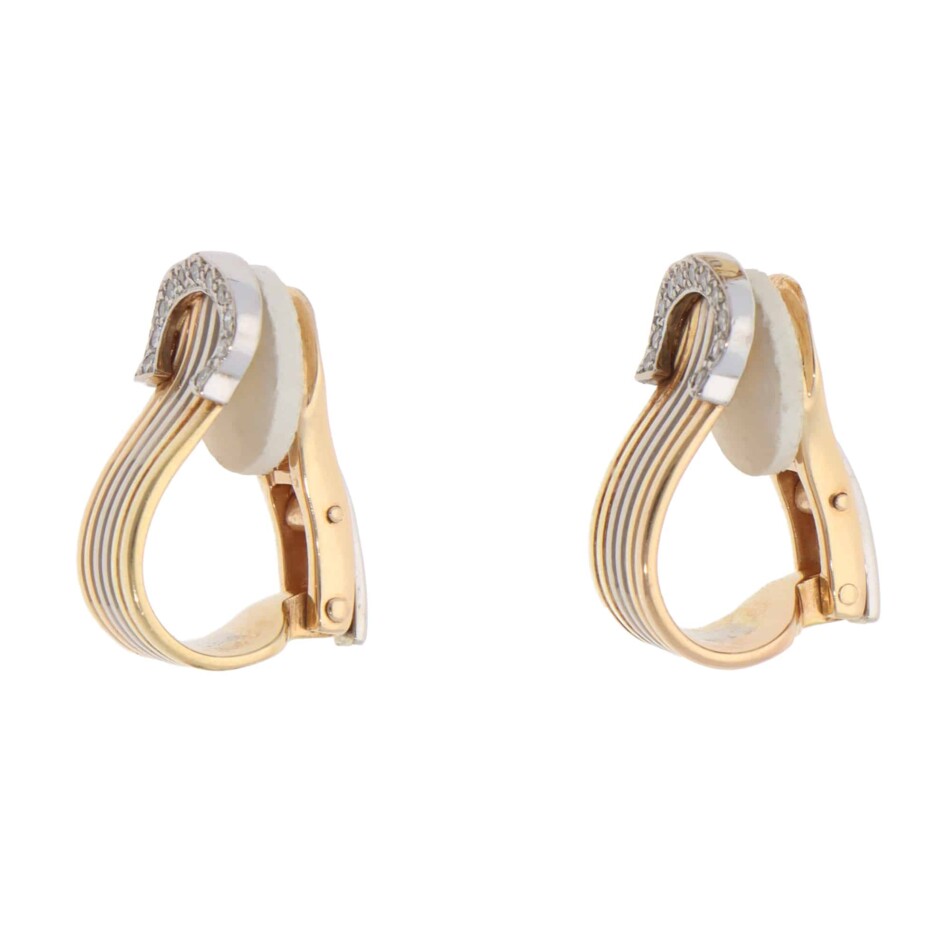 Vintage C de Cartier Diamond Hoop Clip Earrings in Gold